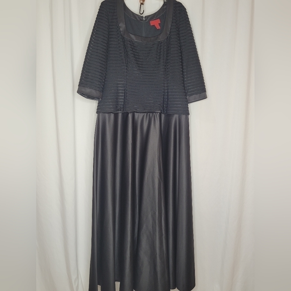 JS Collections Black Satin A-Line Formal Dress - Size 16